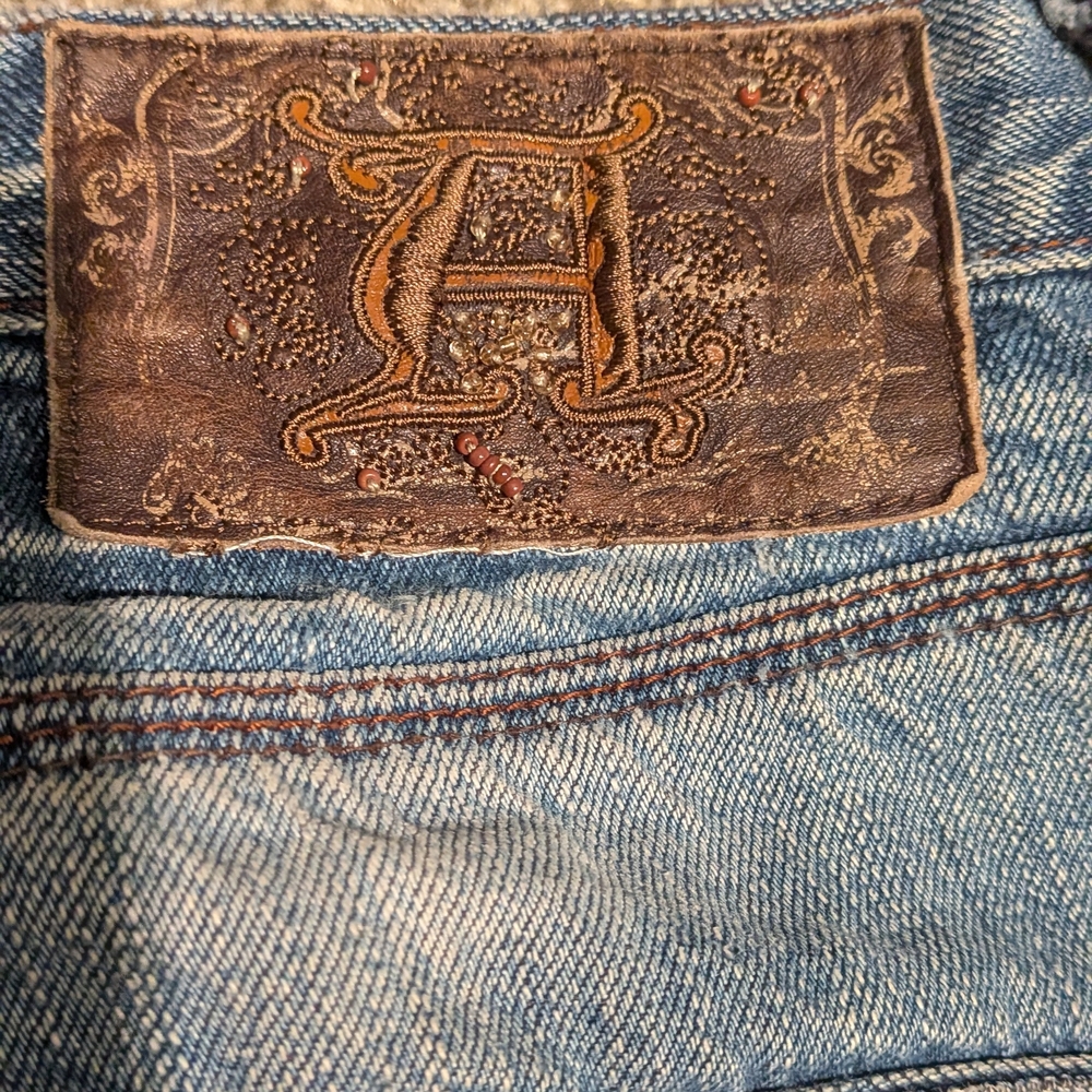 Akademiks Jeans Mens 34 Y2K Baggy Distressed Beaded Embroidered Hip Hop Denim - Picture 12 of 16